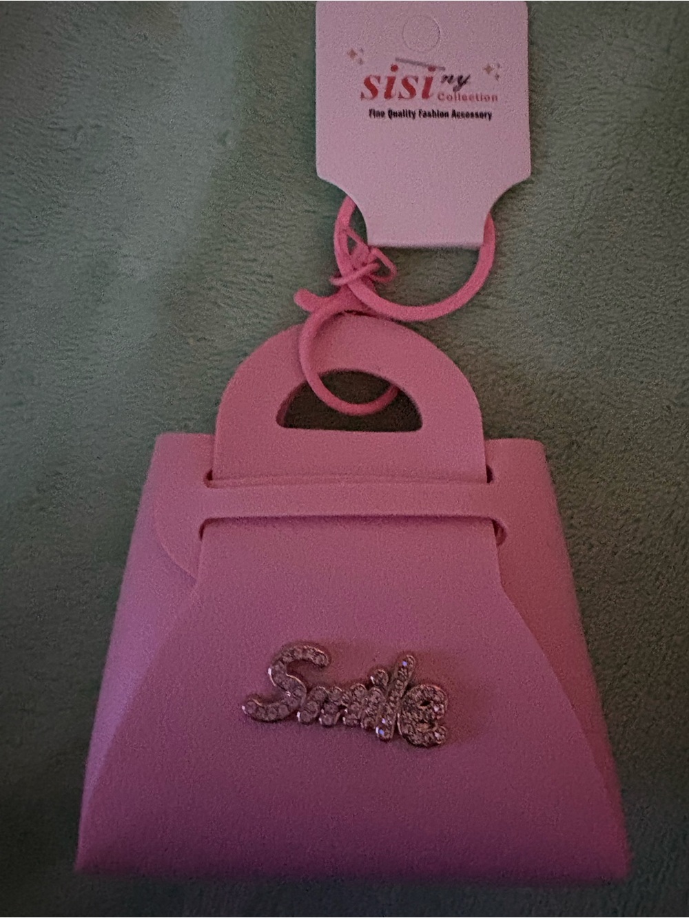 FASHION key chain bag charm Pink Mini Bag with Sparkle 'Smile' Accent